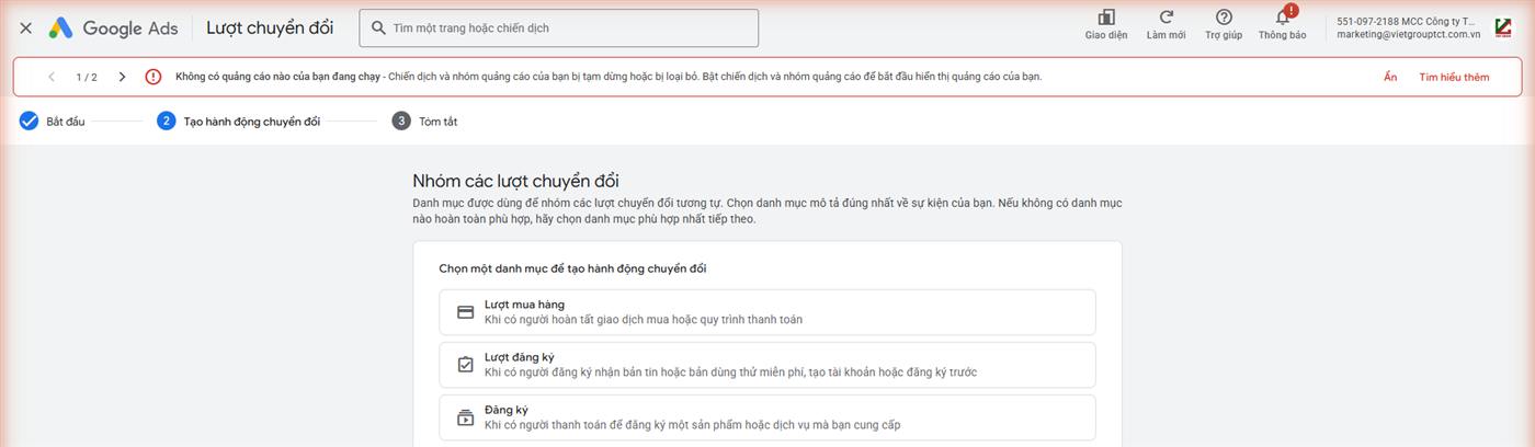 Màn hình chọn danh mục hành động chuyển đổi