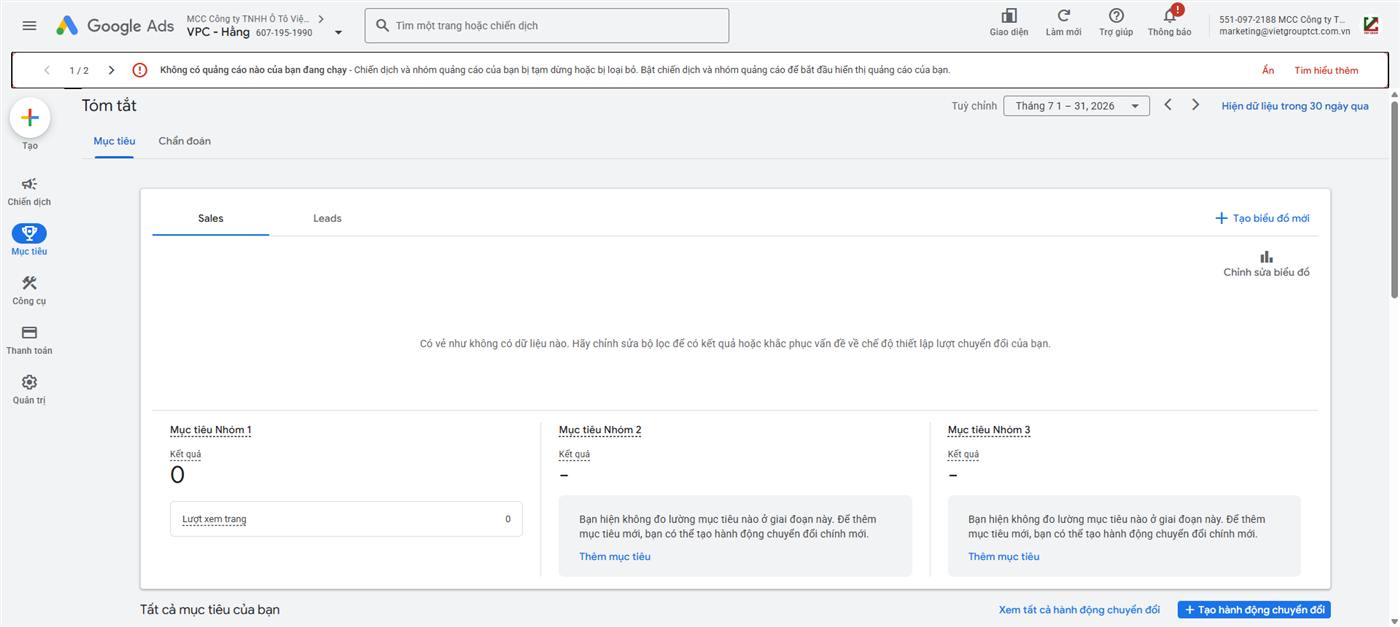 Màn hình Tóm tắt lượt chuyển đổi trong Google Ads