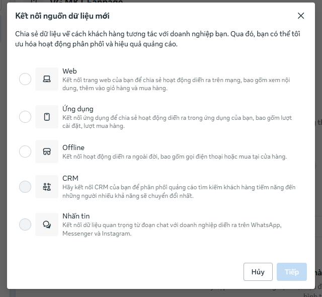 Hộp thoại Kết nối nguồn dữ liệu mới